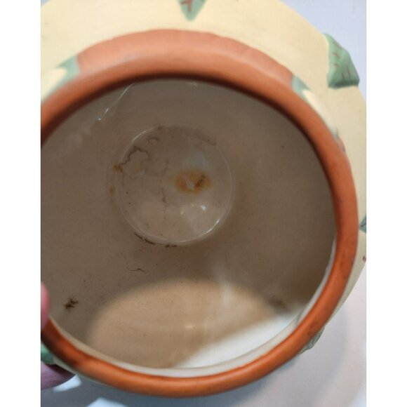 Vintage Southwestern Pottery Vase Round with Leaves Tan Green Brown 6" Tall - Picture 13 of 15